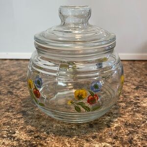 Vintage KIG flower print glass candy suger‎ bowl canister jar with lid